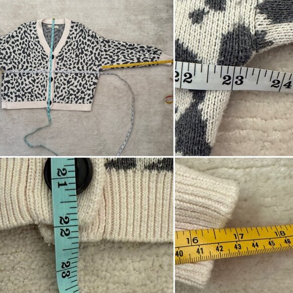Loft Leopard Print Cardigan Sweater Size Large Gray Cream Cotton Chic Neutral - Picture 5 of 7